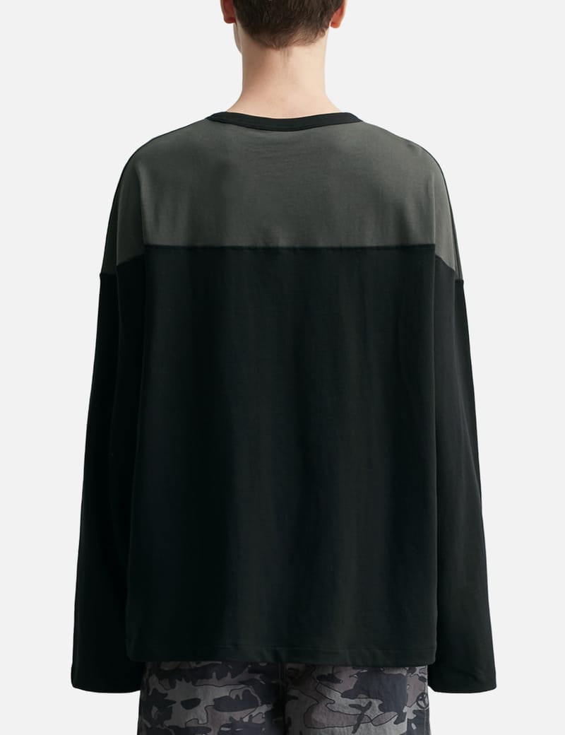 Babylon Long Sleeve Football Tee - Black cotton oversized fit with