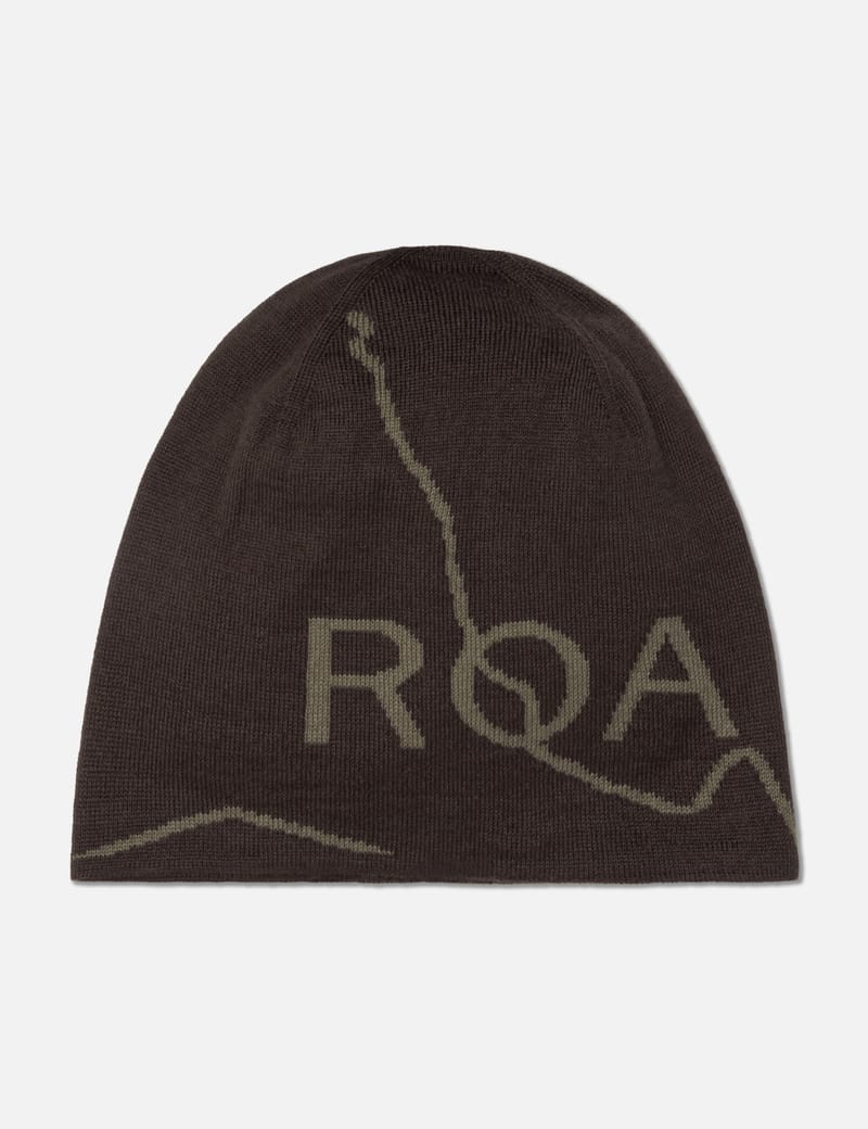 ROA Logo Wool Beanie - Brown merino blend beanie with contrast