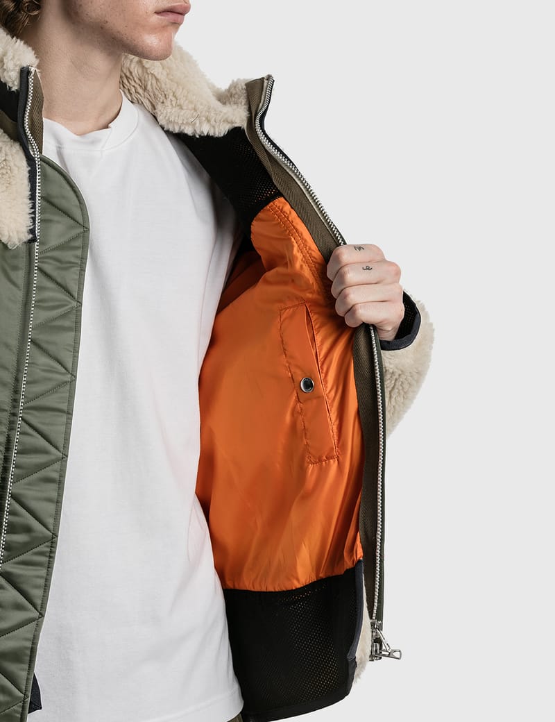 Sacai - Faux Shearling Nylon Twill Blouson | HBX - HYPEBEAST 為您