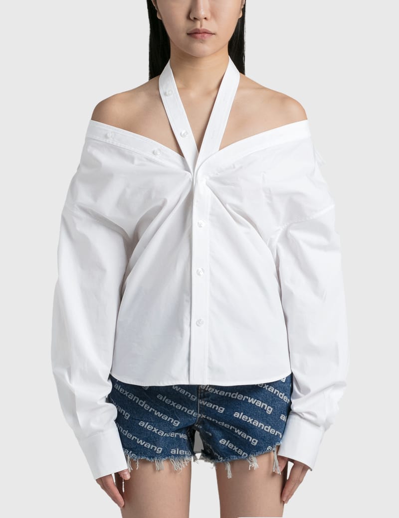 T By Alexander Wang - Off Shoulder Boyfriend Shirt With Halter