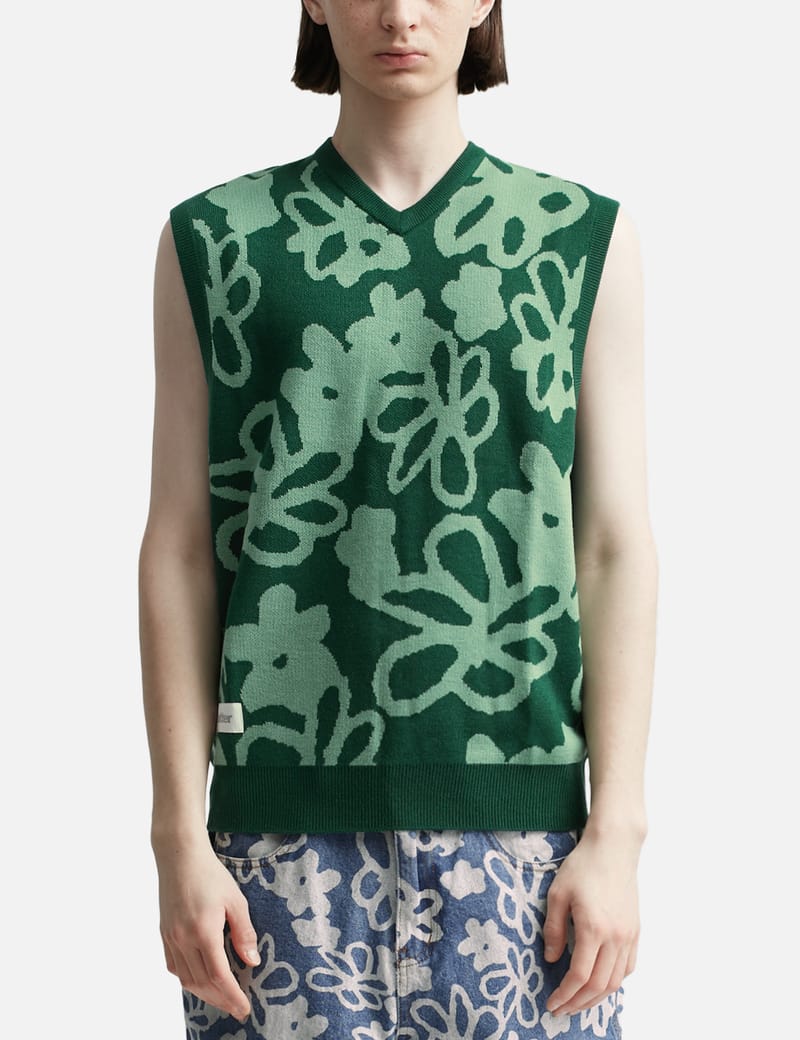 Flowers Knit Vest In Green