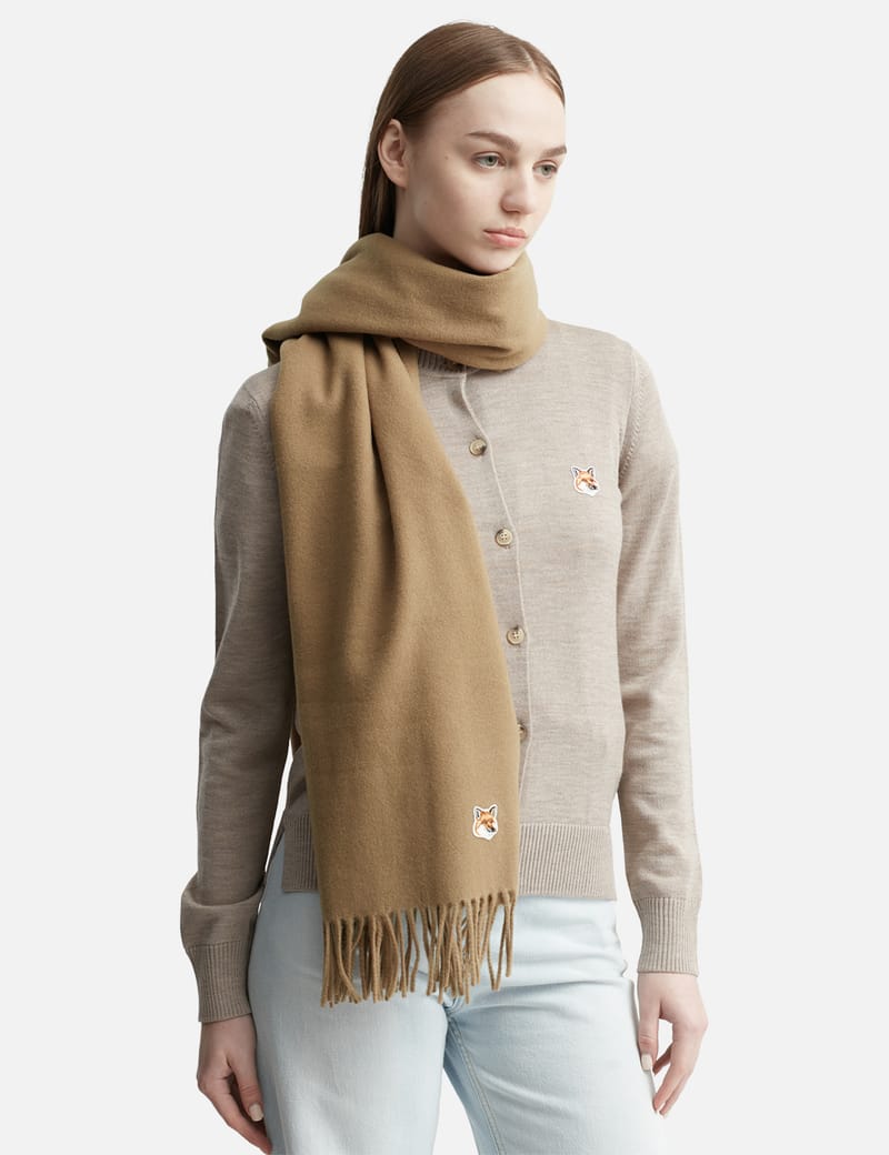 Maison Kitsuné - Fox Head Patch Wool Scarf | HBX - Globally