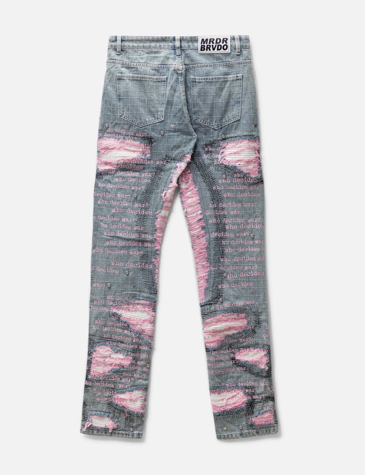 Jean Material With Scriptures Who Decides War - Amplified Scripture Denim Jeans | HBX