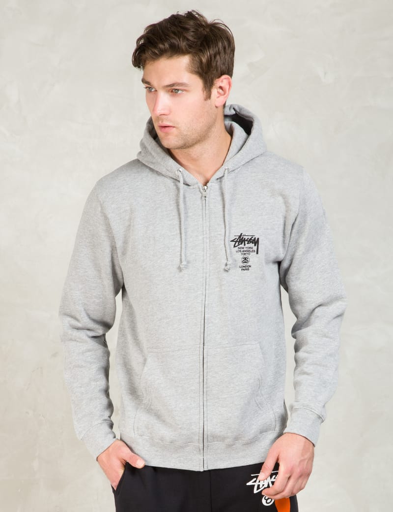 Stüssy - Grey World Tour Zip Hoodie | HBX - Globally Curated ...