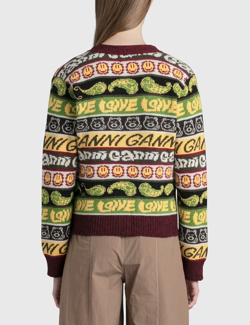 GANNI ガニー RECYCLED WOOL SMILEY Ganni Recycled Wool Smiley Cardigan | Garmentory
