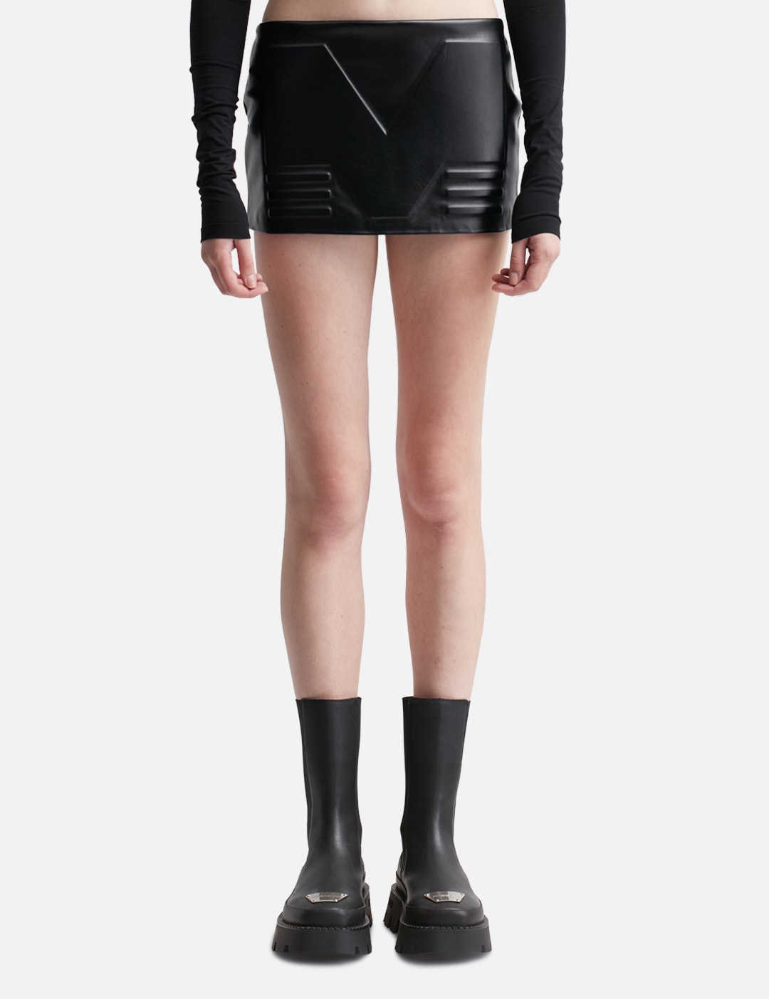 Color Block Faux Leather Mini Skirt