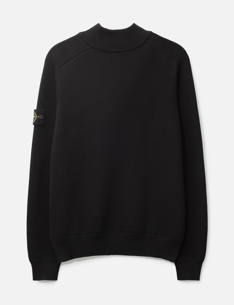 Stone Island Half Zip Waffle Knit - Black 100% cotton half-zip