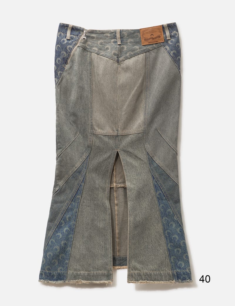 Marine Serre - REGENERATED DENIM FLARED SKIRT | HBX