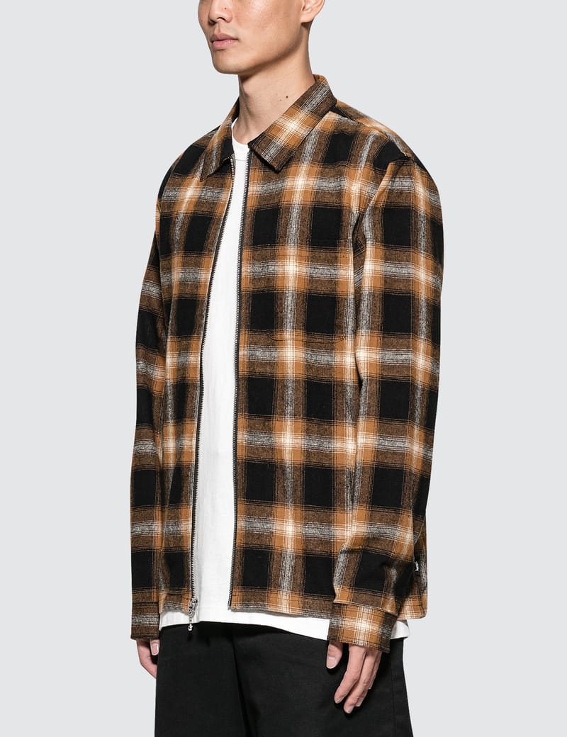 Stüssy - Zip Up Shadow Plaid L/S T-Shirt | HBX - Globally Curated