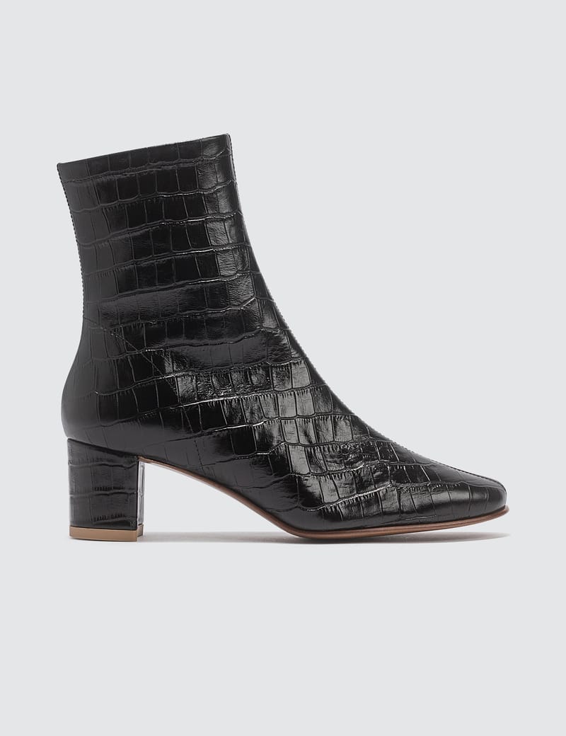 BY FAR Sofia Croco Embossed Leather Black Boots HBX Globally