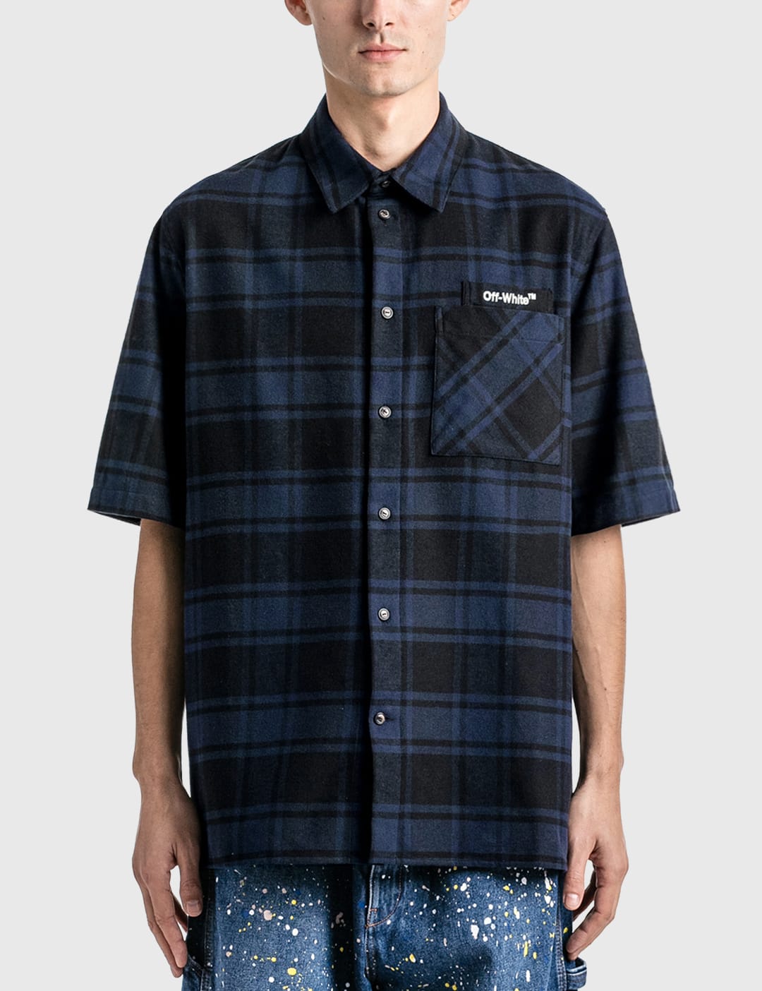 Off-white Outline Arrow Flannel Shirt In Black | ModeSens