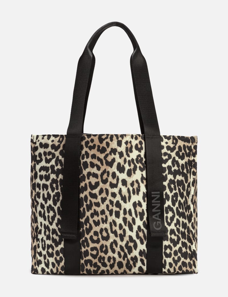 Ganni leopard best sale tote bag