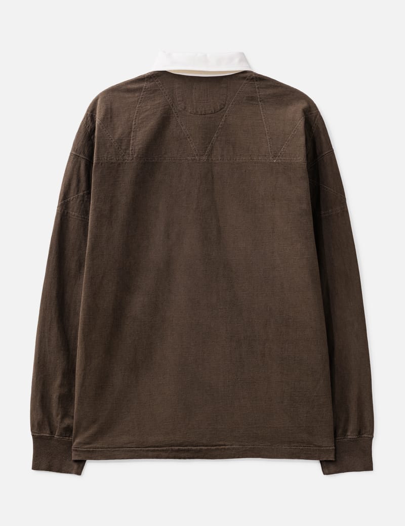 Visvim Larkham L/S Rugger - Brown cotton rugby shirt in good used