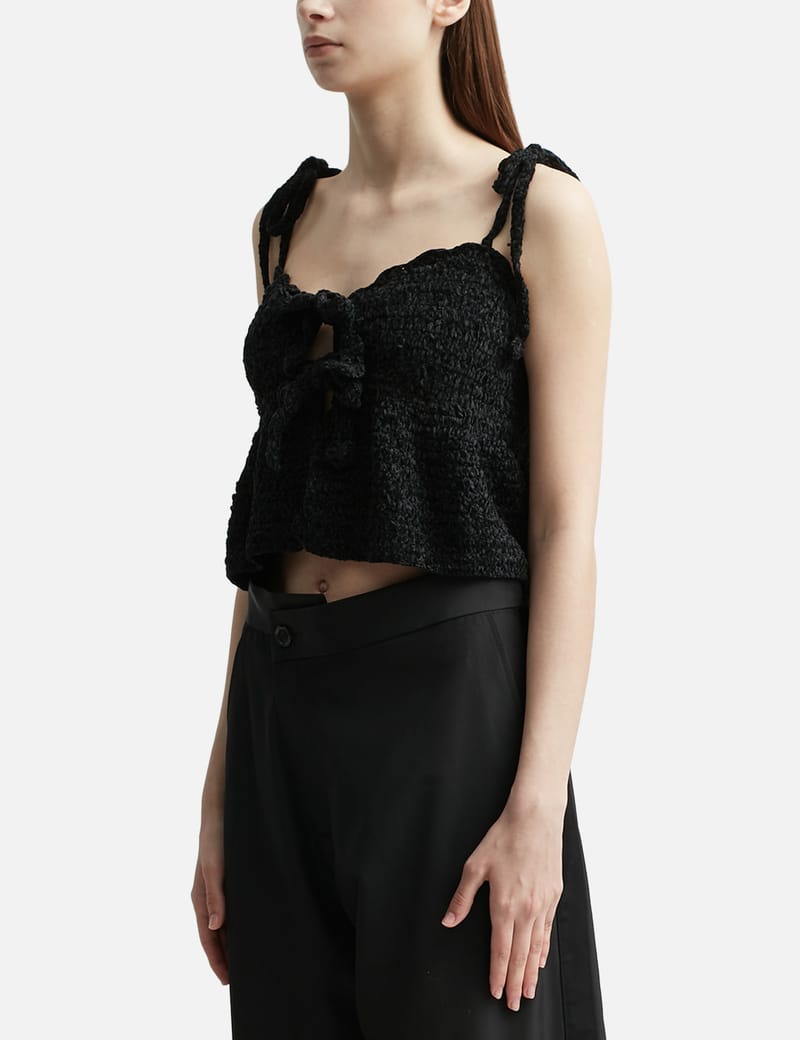 Ganni - VELVET CROCHET BANDEAU STRAP TOP | HBX - Globally Curated