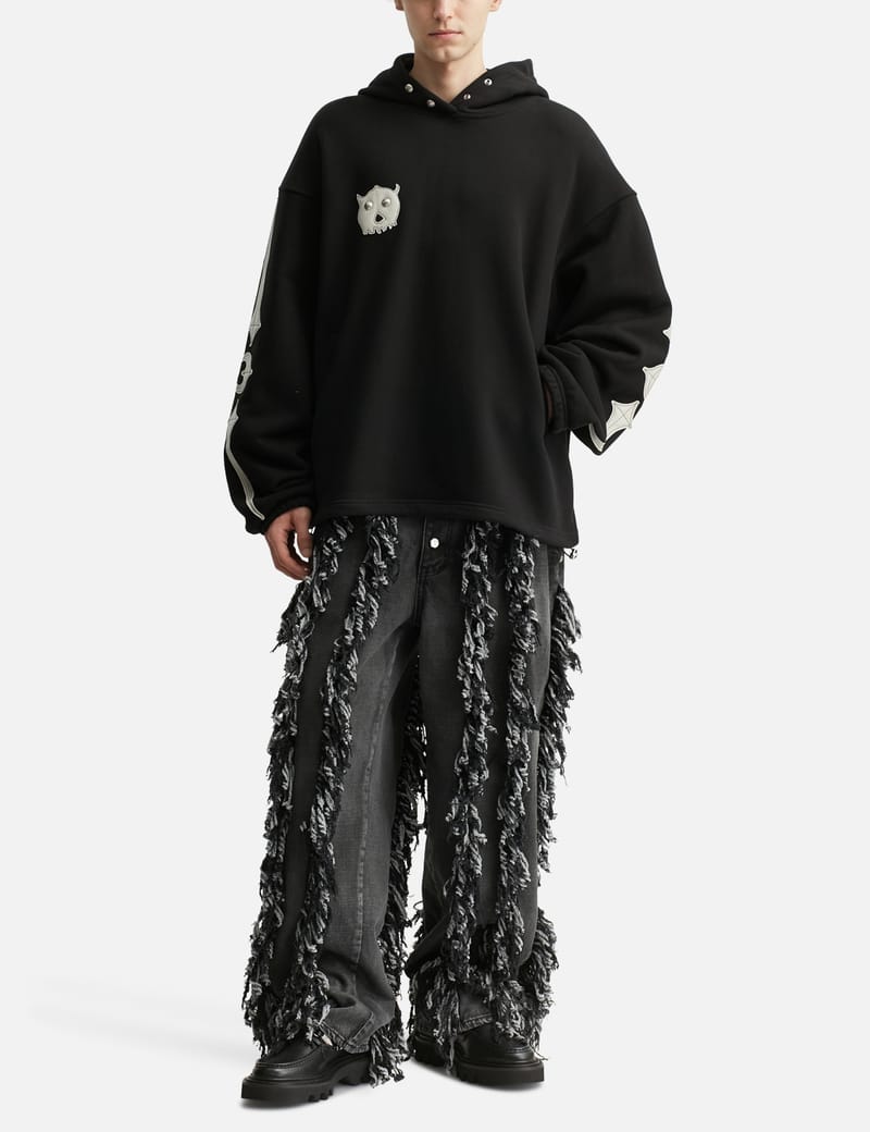 THUG CLUB TC Angels Hoodie - Heavyweight black hoodie with leather