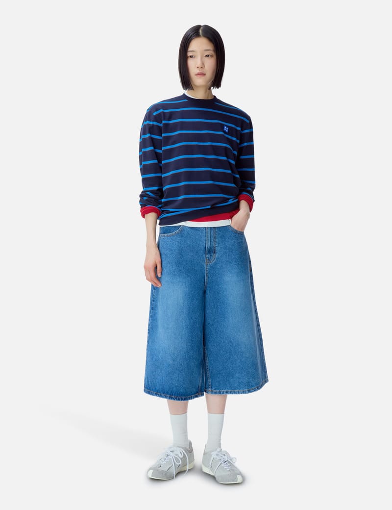 ADERERROR Sig; BL Tag LS T-Shirt 03 - Semi-oversized navy striped