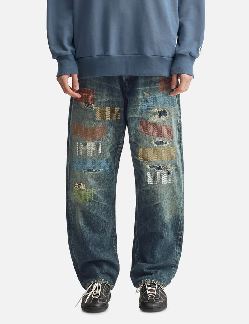 FDMTL Classic Fit Denim CS129 - Washed indigo denim with sashiko