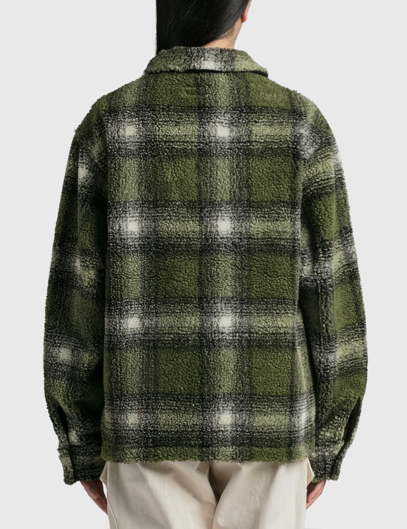 Stussy Shadow Plaid Sherpa Zip Shirt Blue | BSTN Store