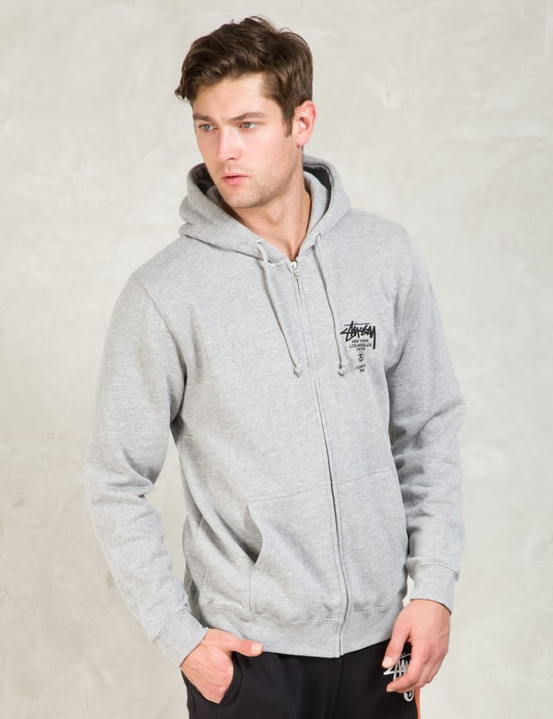 Men’s Medium Stüssy Graphic Print Fleece Hooded shops Pulliver Sweatshirt Grey