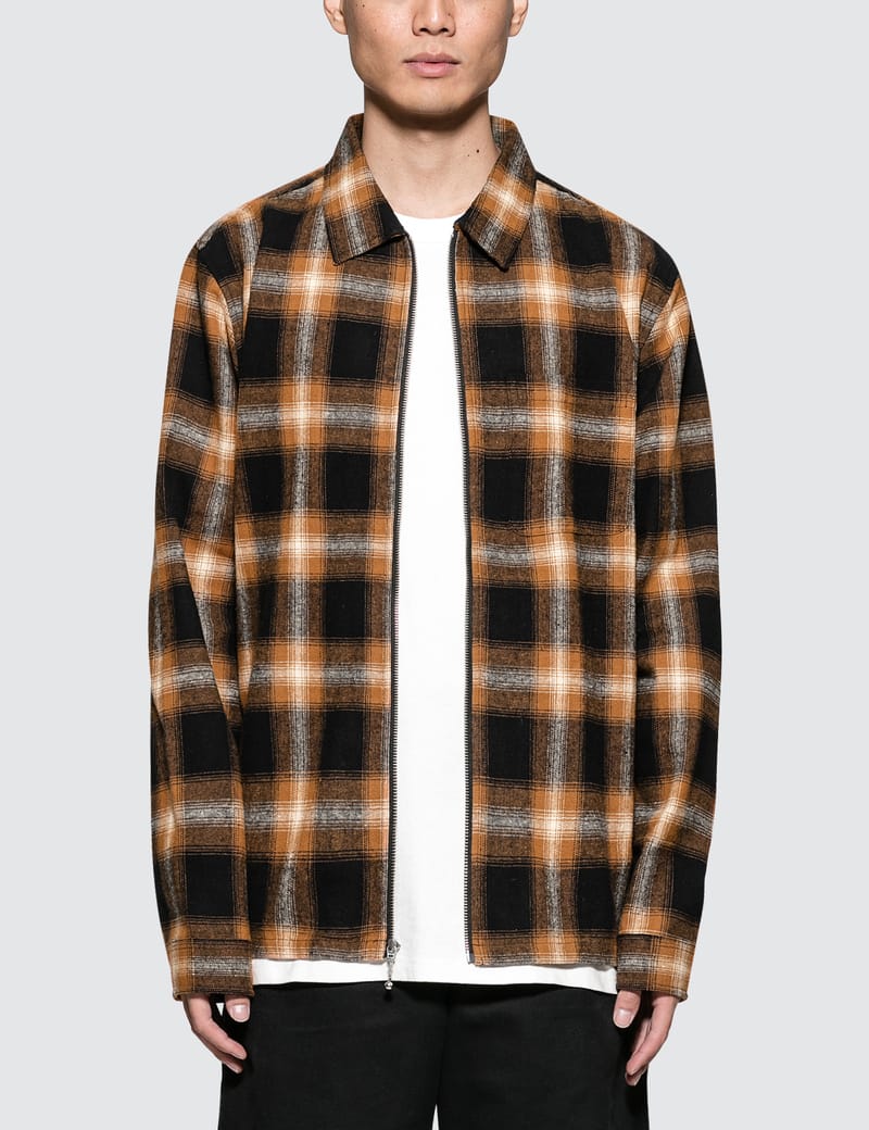 Stüssy - Zip Up Shadow Plaid L/S T-Shirt | HBX - Globally Curated