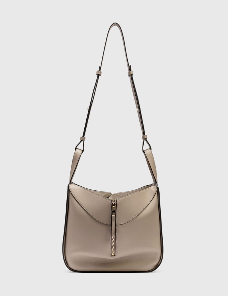 Mini Hammock Hobo in raffia and calfskin Brown - LOEWE