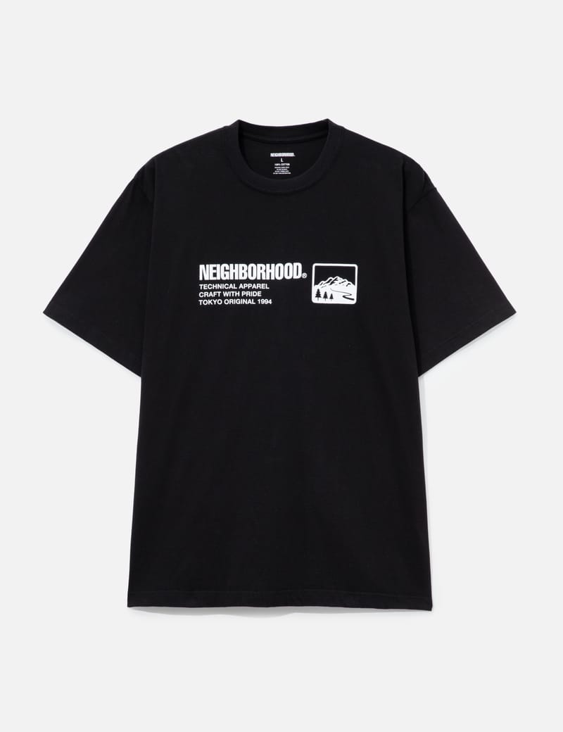 NEIGHBORHOOD NH . TEE SS-10 - Black cotton graphic tee with a