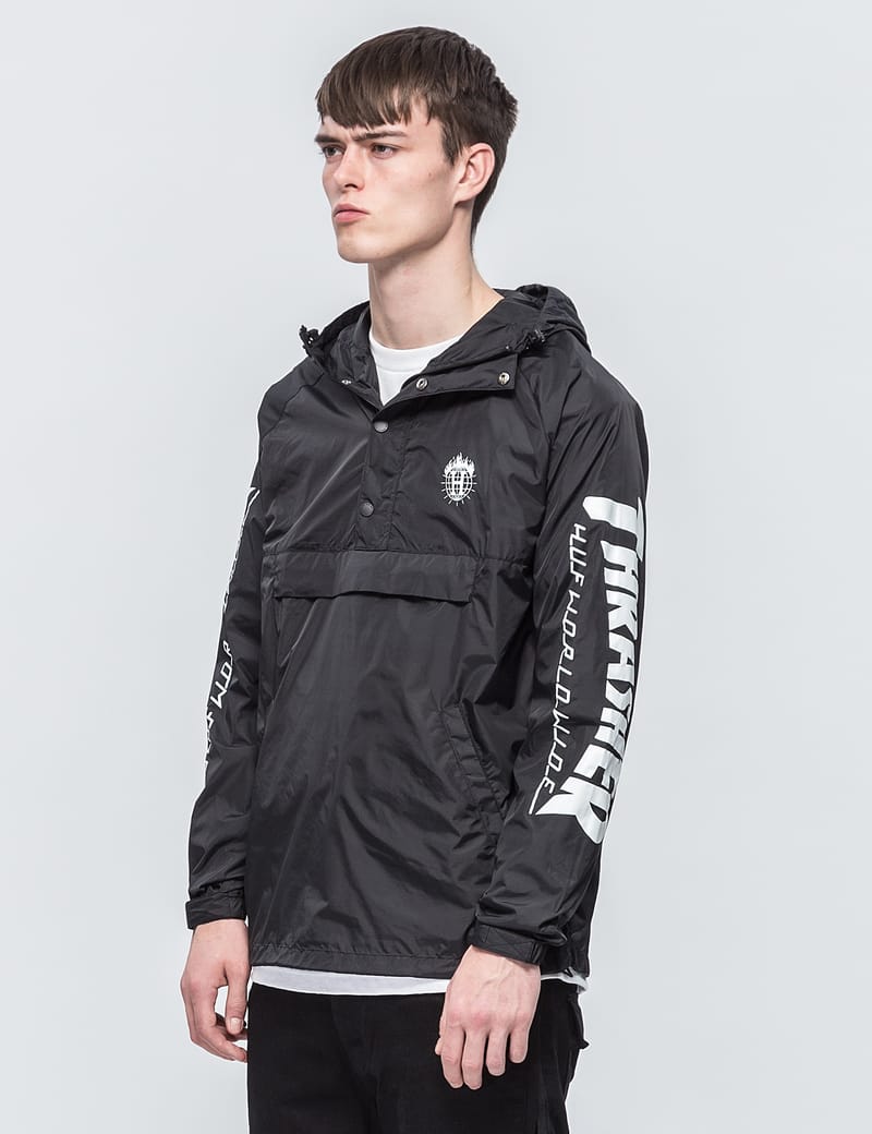 HUF x Thrasher ブラックジャケット S HUF x THRASHER Split Black Coaches Jacket | Zumiez