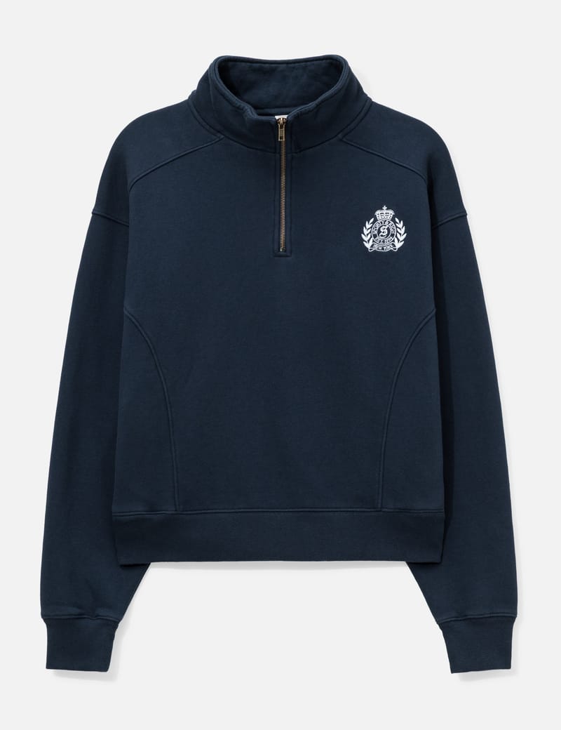 新品  sporty&rich ハーフジップ ジャージ XS ny-crest-embroidered-quarter-