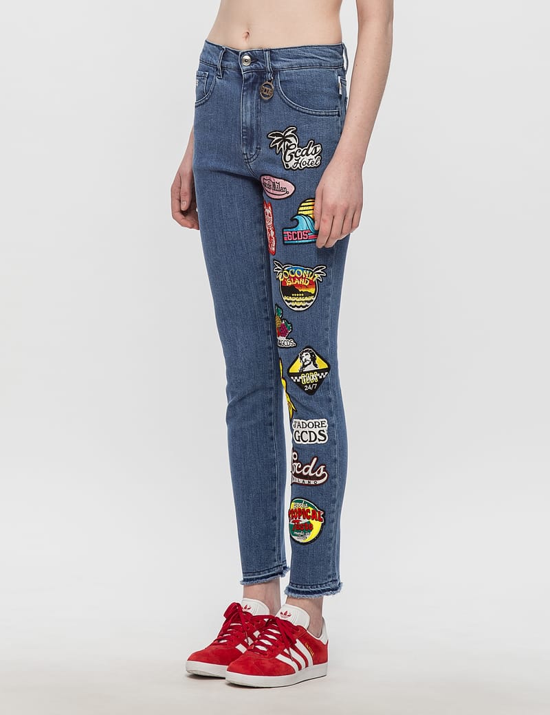 GCDS - High Waisted Patch Jeans | HBX - Globally Curated Fashion