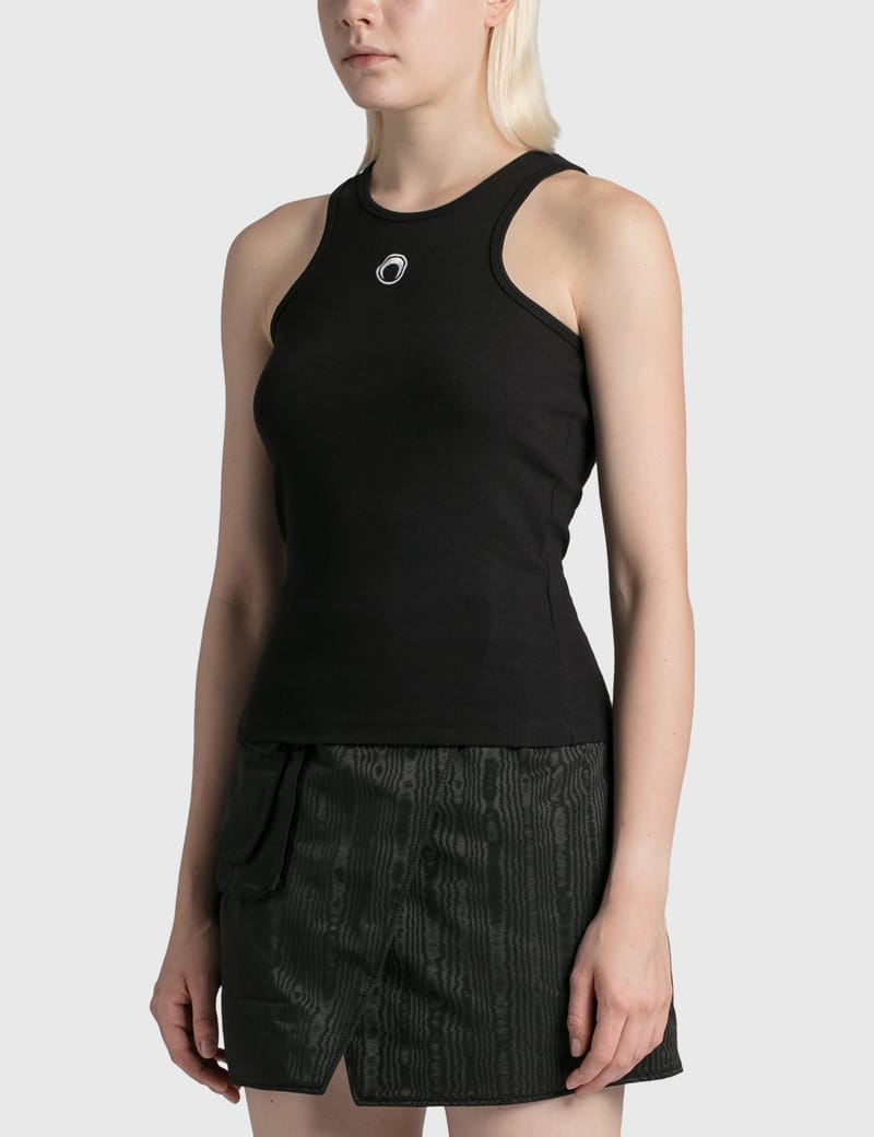MARINE SERRE リブタンクトップ Marine Serre ムーンロゴ リブタンクトップ | ニュートラル | FARFETCH JP