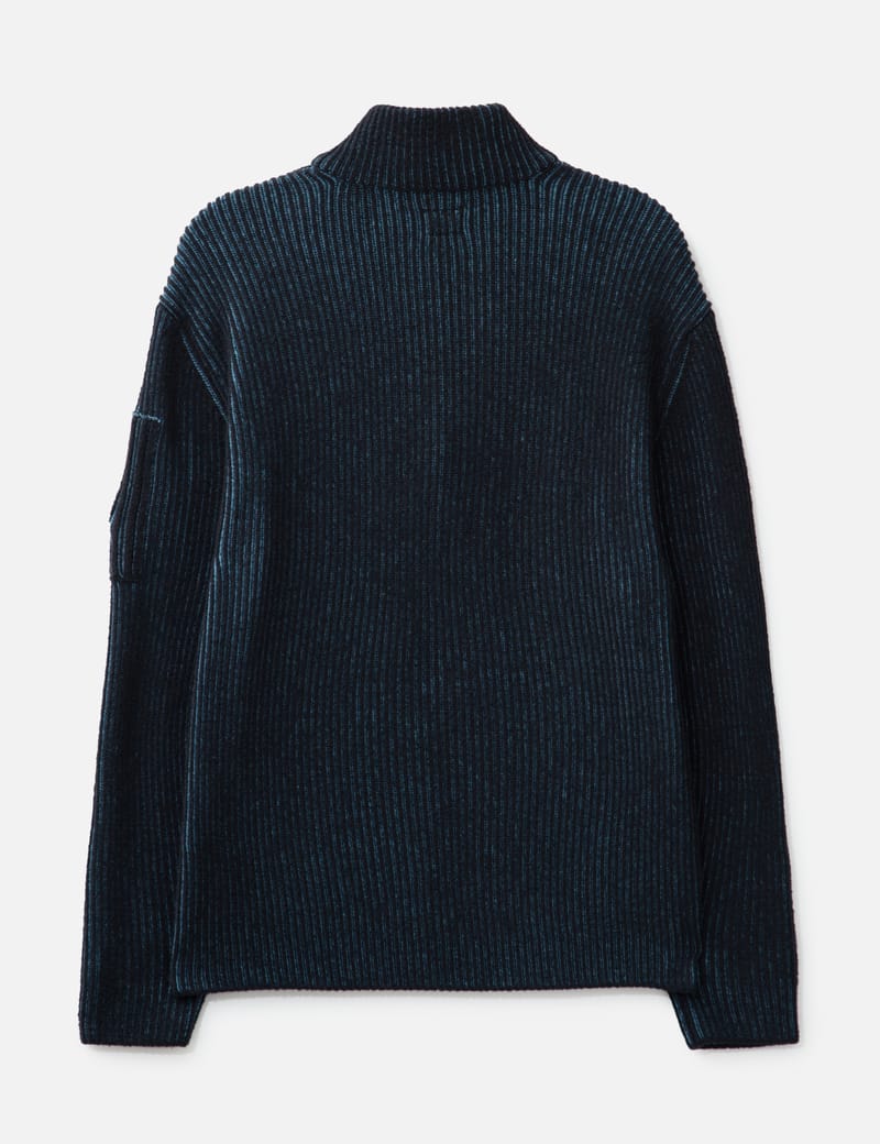 C.P. Company Fleece Knit Half Zip Sweater - Aegean Blue lambswool