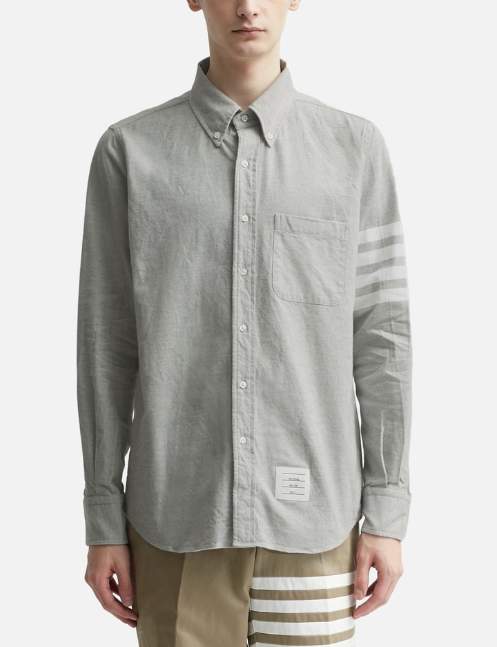 Thom Browne - Solid Flannel Shirting 4-Bar Nametag Straight Fit Shirt | HBX