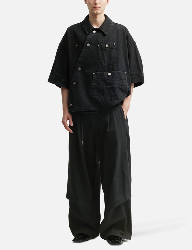 SONGZIO - Asymmetric Drape Denim Trucker Shirt | HBX
