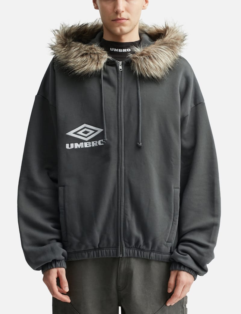25AW【Fur Masked Hoodie】ファージップアップパーカー Umbro Umbro x Slam Jam Fur Masked Hoodie - Dark gray hoodie with