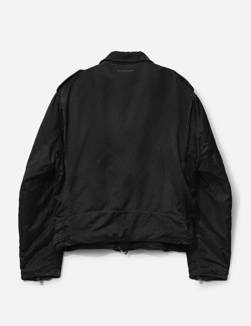 MM6 Maison Margiela Biker Jacket - Washed black moto jacket with