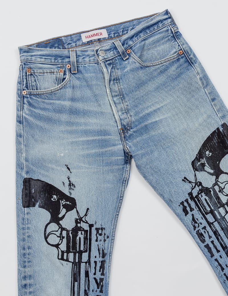 Distressed Levis 501 Jeans with Black Guns