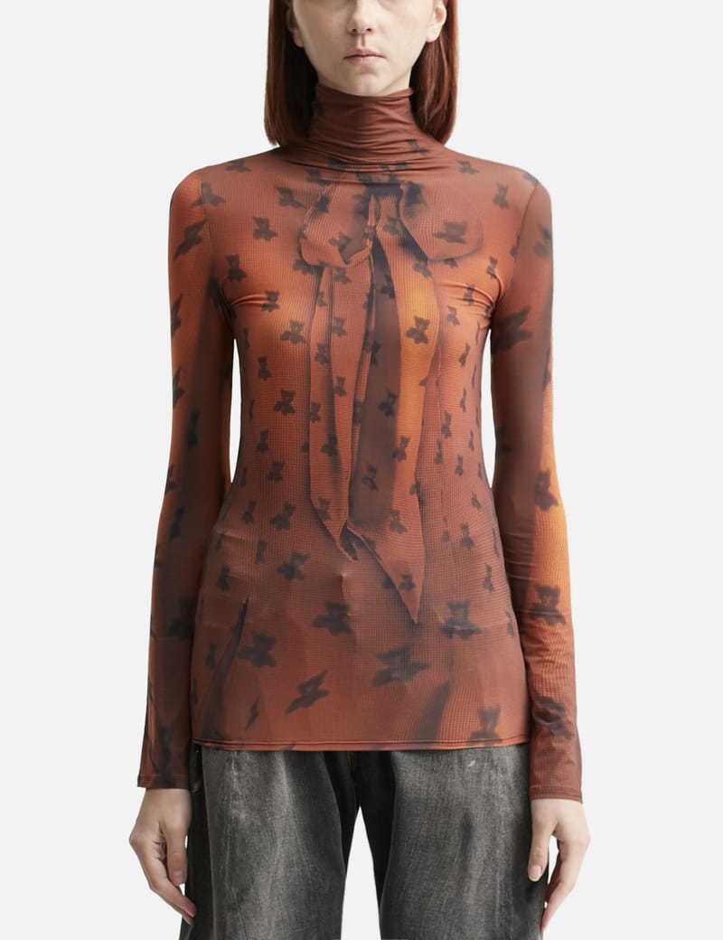 【acne studios】　seamless printed top Acne Studios Fitted Print T-shirt - Mesh, funnel neck, long