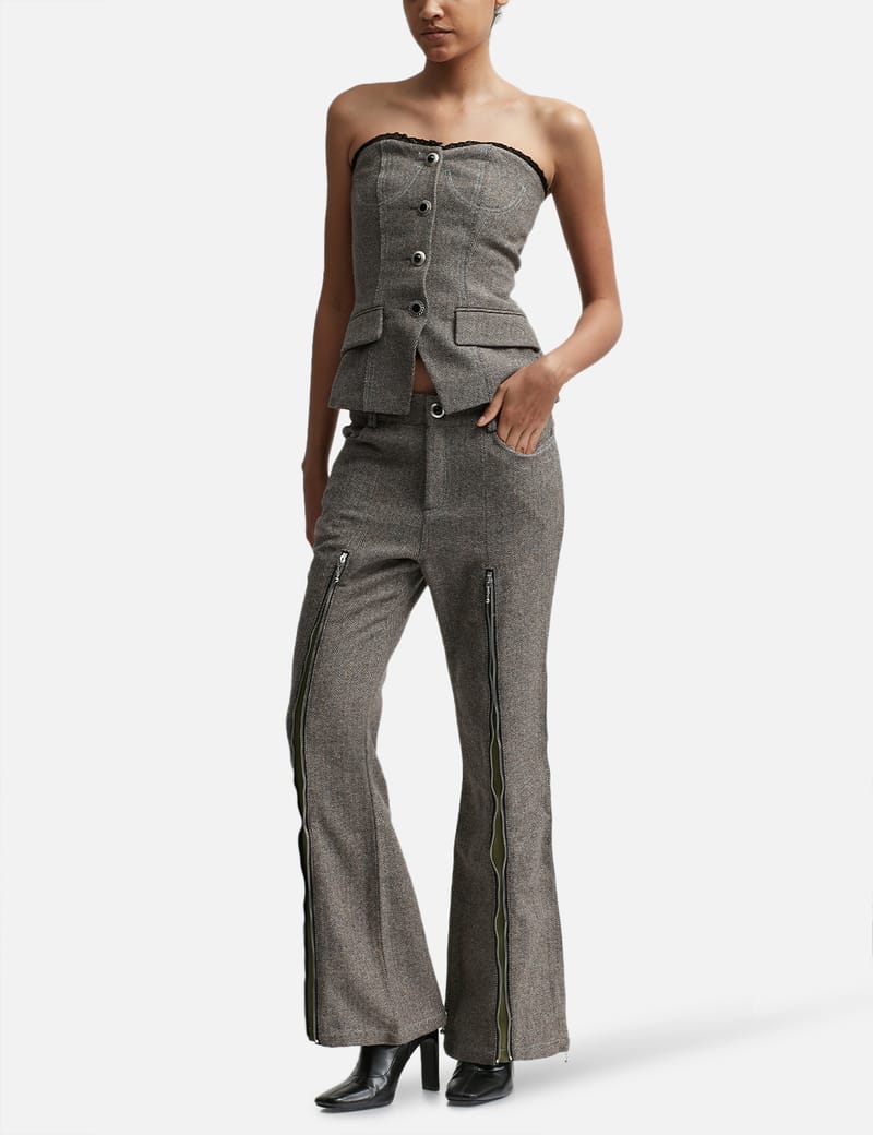 Andersson Bell - AIKA HERRINGBONE ZIP-UP BELL PANTS | HBX