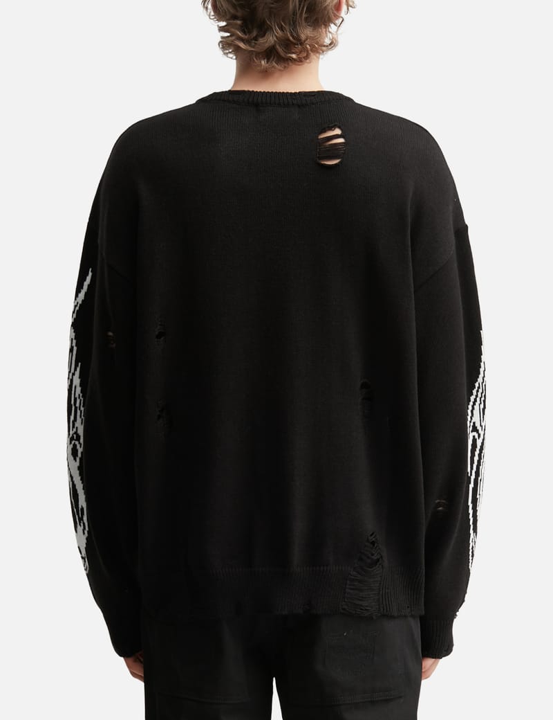 THUG CLUB Chrome Skull Knit Sweater - Semi-oversized distressed