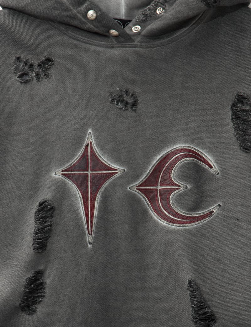 THUG CLUB Rock Hoodie - Heavyweight, oversized distressed gray