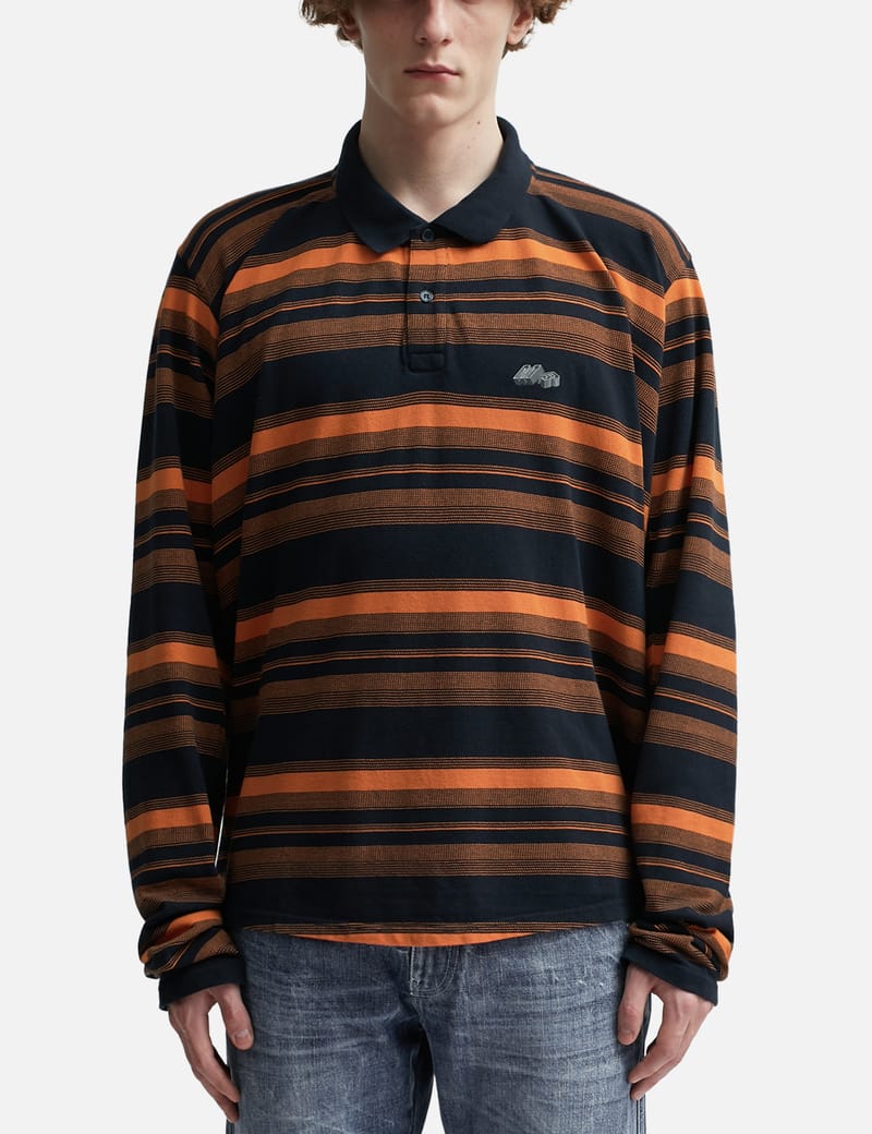 Long Sleeve PULLED NECK POLO in ORANGE STRIPE