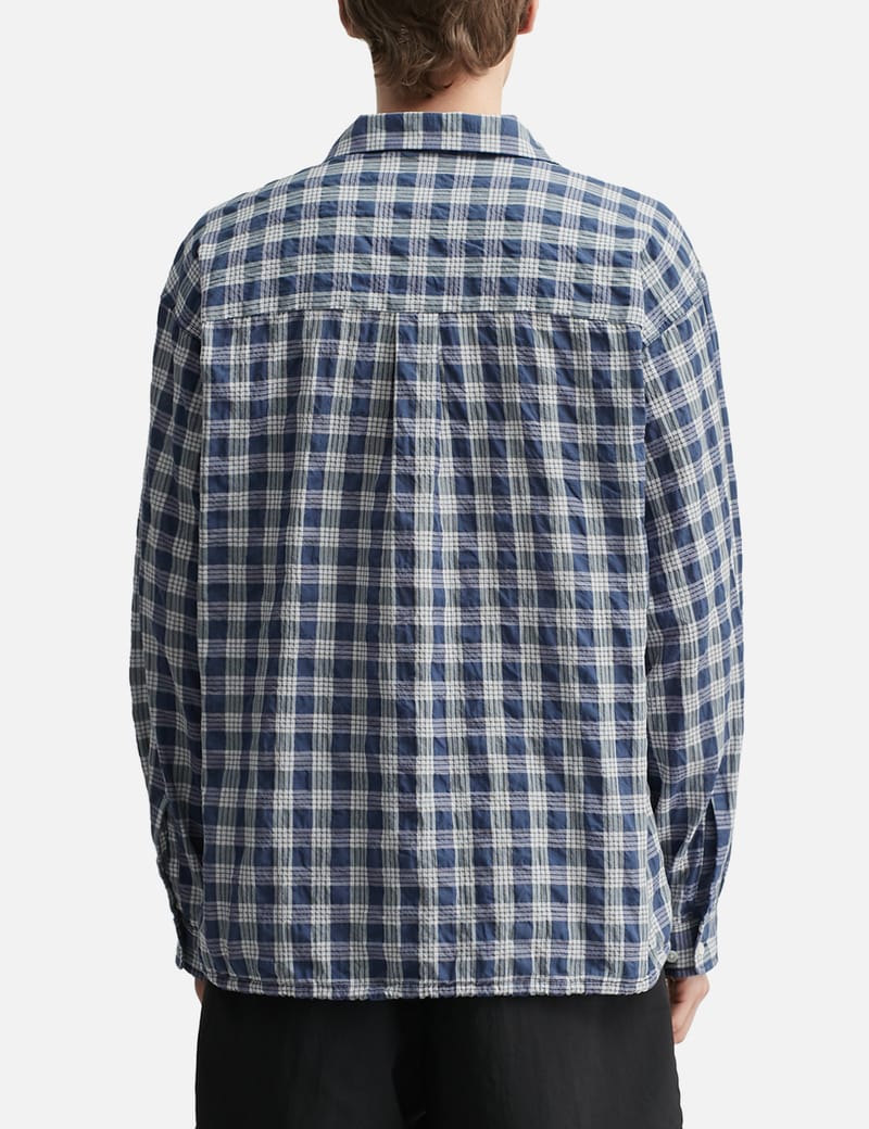 Nanamica Palaka Check Shirt - Relaxed navy check shirt with open