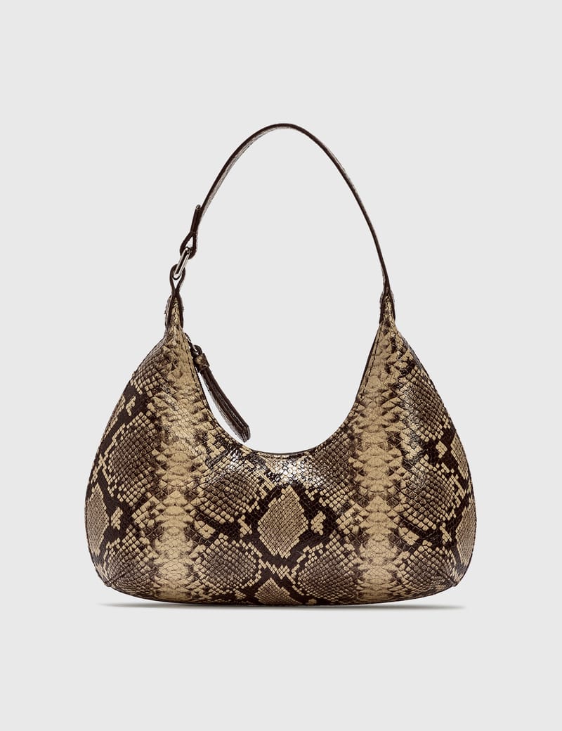 BY FAR Baby Amber Mocha Snake Print Leather Bag HBX Globally