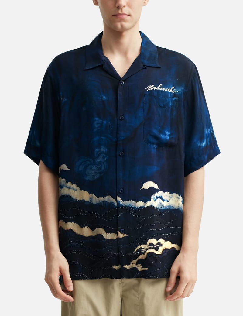 トップス KUON Boro Printed Camp Collar Shirt NAVY KUON Boro Printed Camp Collar Shirt NAVY