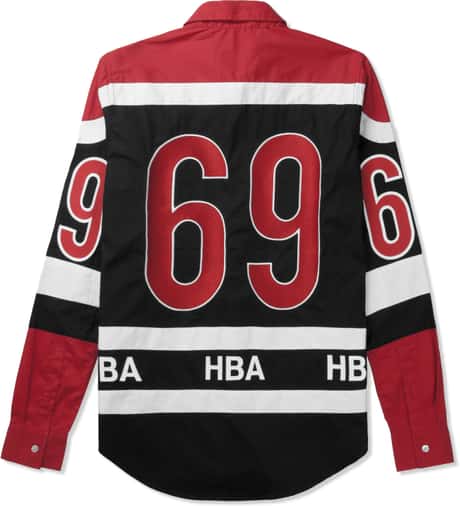 Hood By Air. - Red/Black Hockey Button Down Shirt | HBX Hood By Air. - Red/Black Hockey Button Down Shirt | HBX