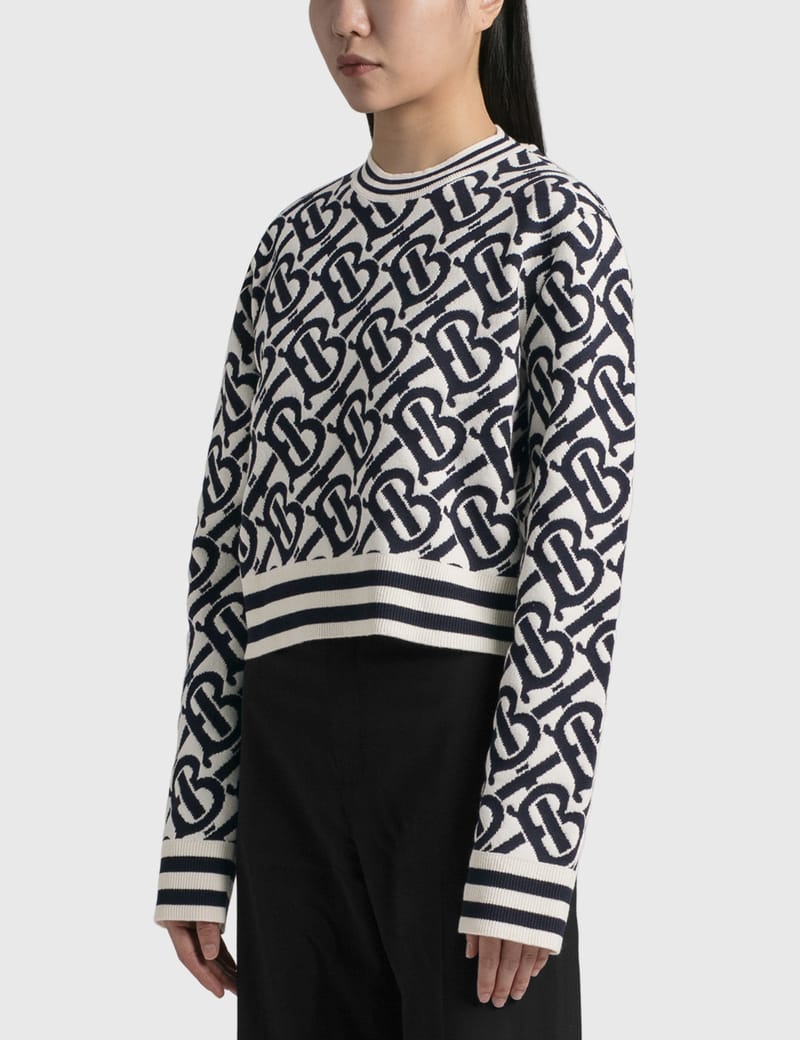Burberry - Monogram Wool Blend Jacquard Cropped Sweater