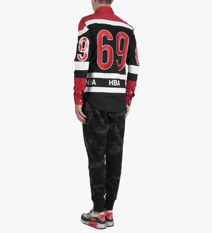 Hood By Air. - Red/Black Hockey Button Down Shirt | HBX Hood By Air. - Red/Black Hockey Button Down Shirt | HBX