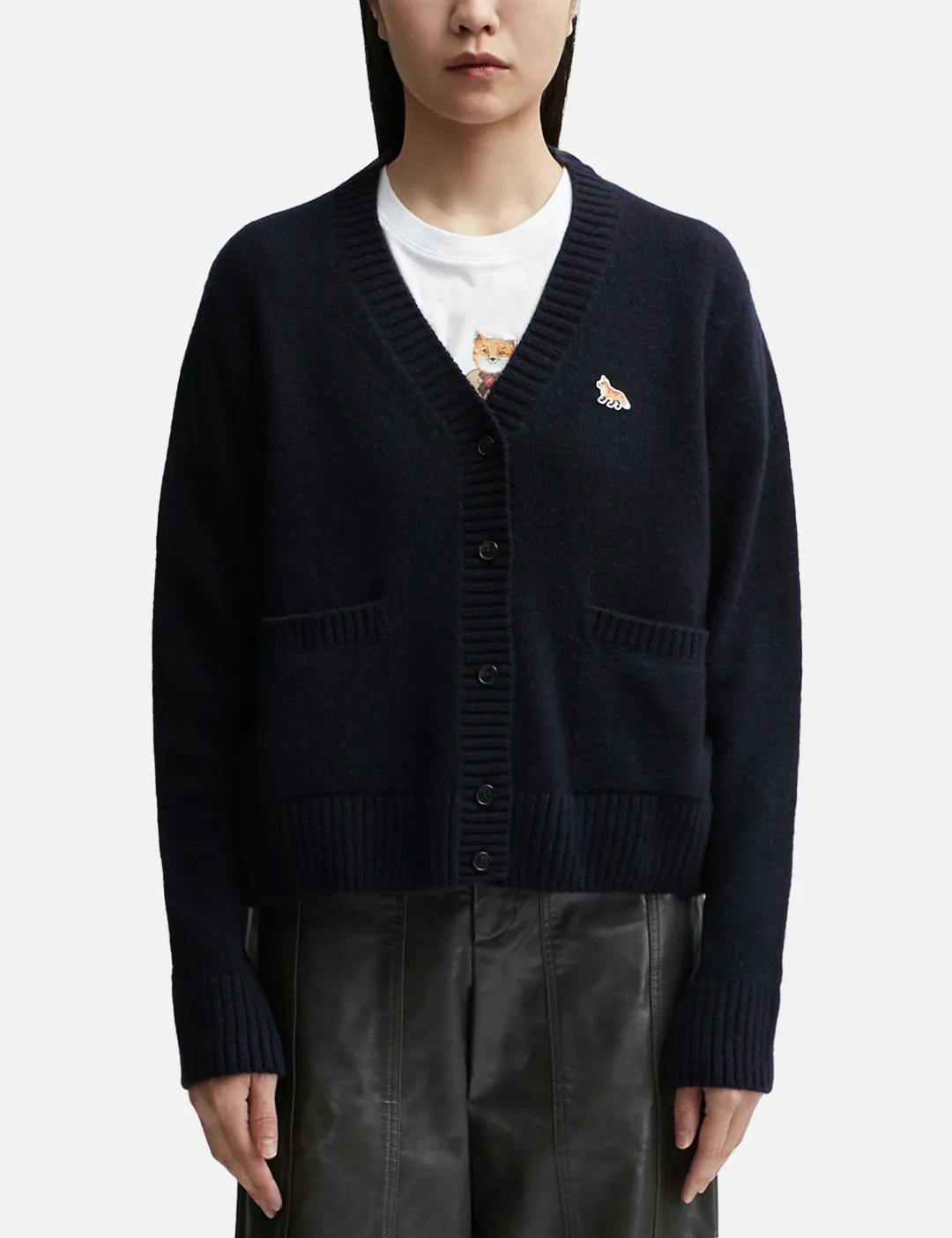 Maison Kitsuné - Baby Fox Patch Boxy Cardigan | HBX - Globally