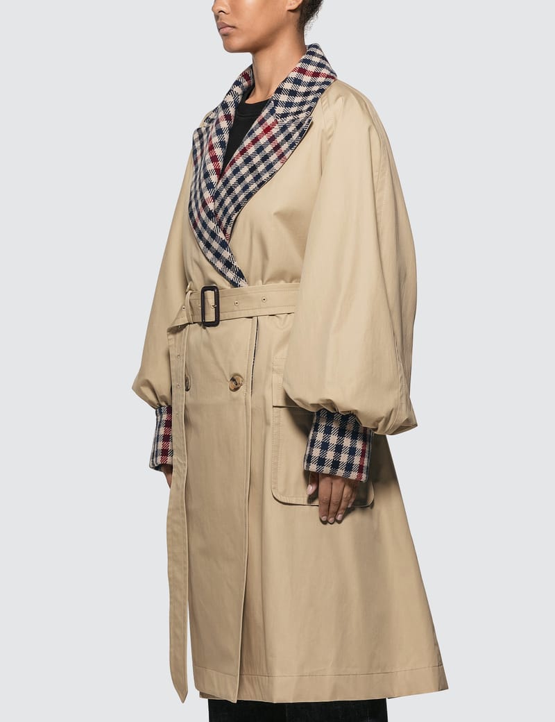 JW Anderson - Trench Coat With Check Contrast | HBX - Globally