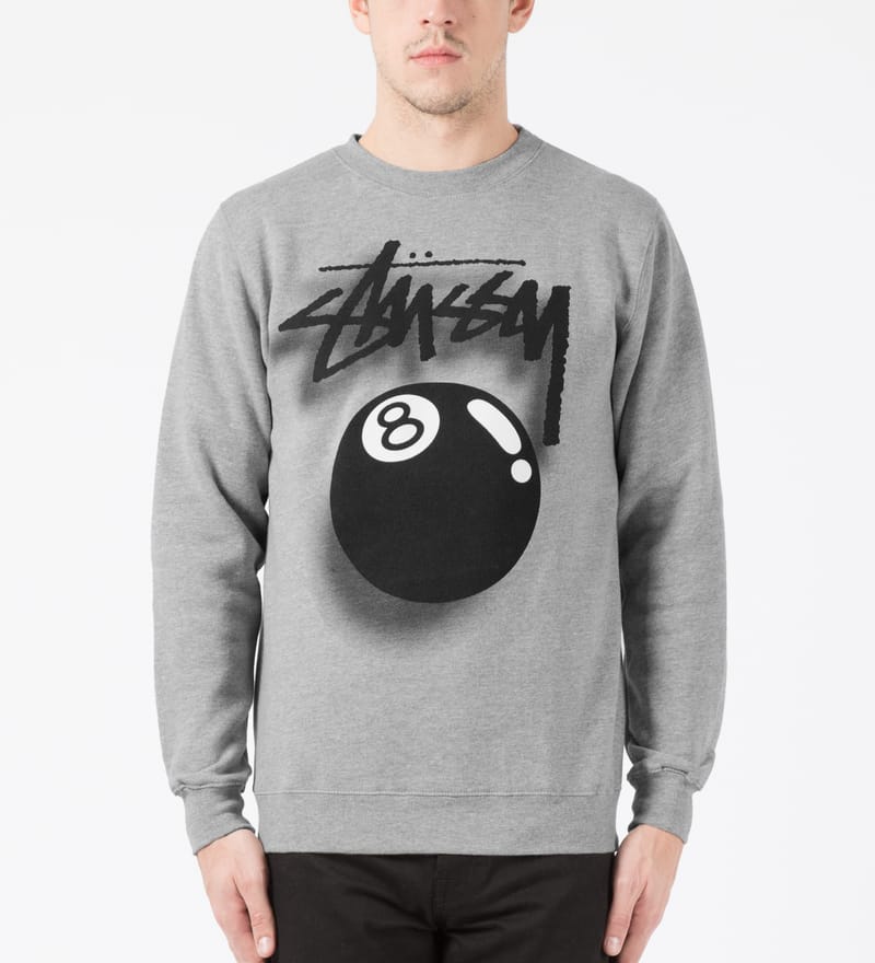 Stüssy - Heather Grey 8 Ball Shadow Crewneck Sweater | HBX